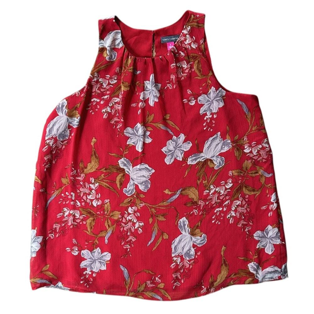 Vince Camuto Sleeveless Lined Red Floral Print Hadara Blouse Small
